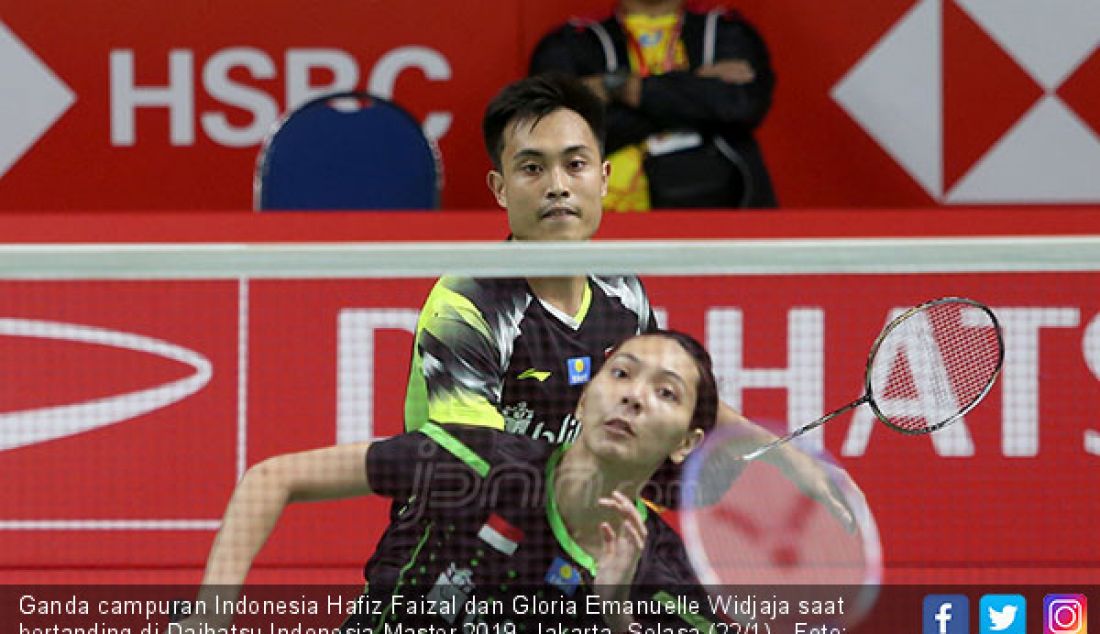 Ganda campuran Indonesia Hafiz Faizal dan Gloria Emanuelle Widjaja saat bertanding di Daihatsu Indonesia Master 2019, Jakarta, Selasa (22/1). - JPNN.com