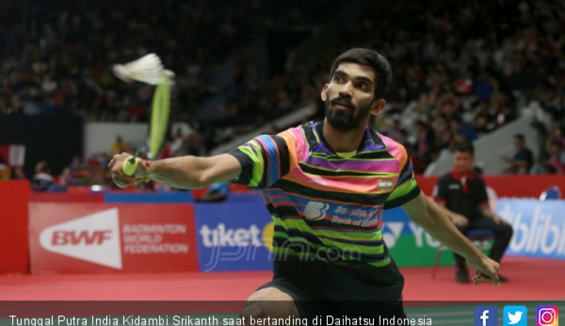 Tunggal Putra India Kidambi Srikanth saat bertanding di Daihatsu Indonesia Master 2019, Jakarta, Kamis (24/1). - JPNN.com