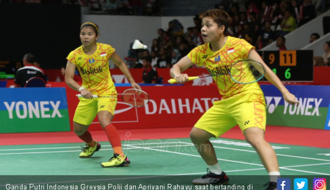 Ganda Putri Indonesia Greysia Polii dan Apriyani Rahayu saat bertanding di Daihatsu Indonesia Master 2019, Jakarta, Kamis (24/1). - JPNN.com