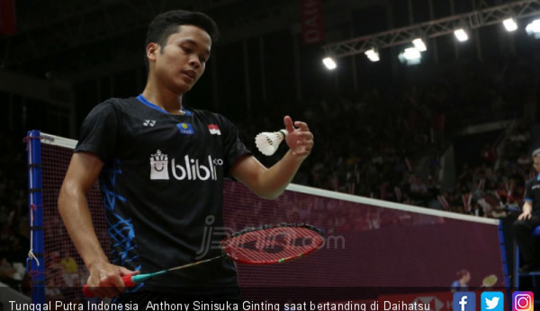 Tunggal Putra Indonesia Anthony Sinisuka Ginting saat bertanding di Daihatsu Indonesia Master 2019, Jakarta, Kamis (24/1). - JPNN.com