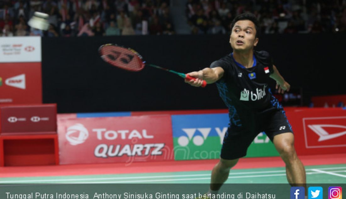 Tunggal Putra Indonesia Anthony Sinisuka Ginting saat bertanding di Daihatsu Indonesia Master 2019, Jakarta, Kamis (24/1). - JPNN.com