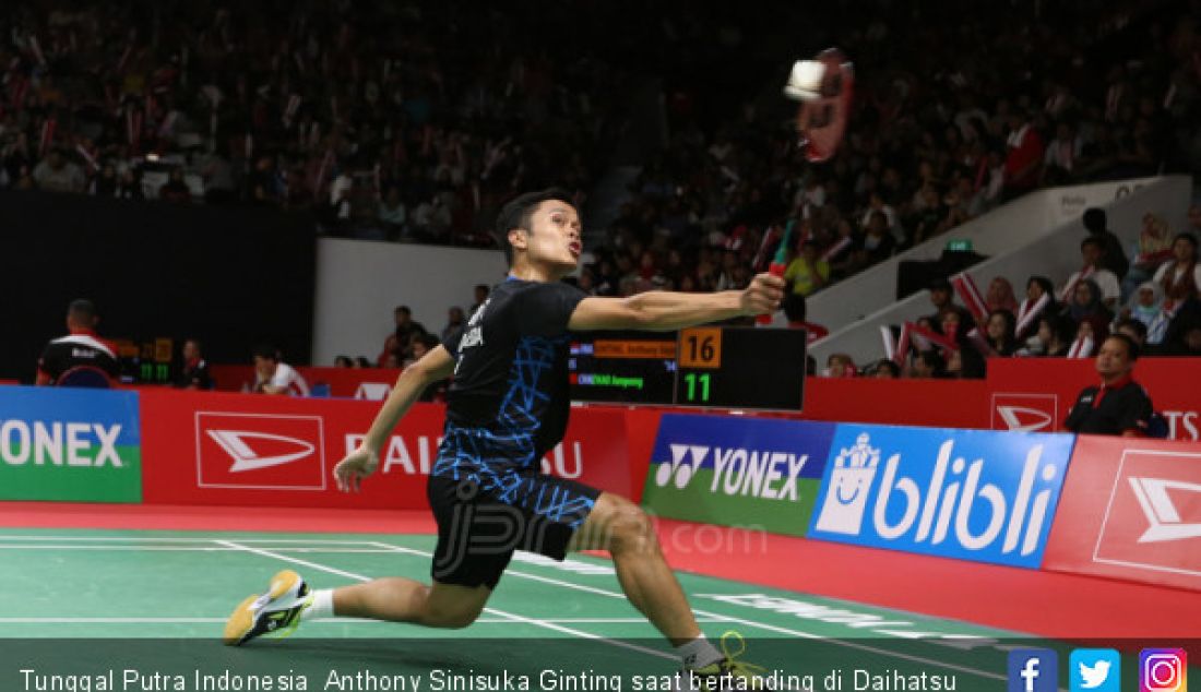 Tunggal Putra Indonesia Anthony Sinisuka Ginting saat bertanding di Daihatsu Indonesia Master 2019, Jakarta, Kamis (24/1). - JPNN.com