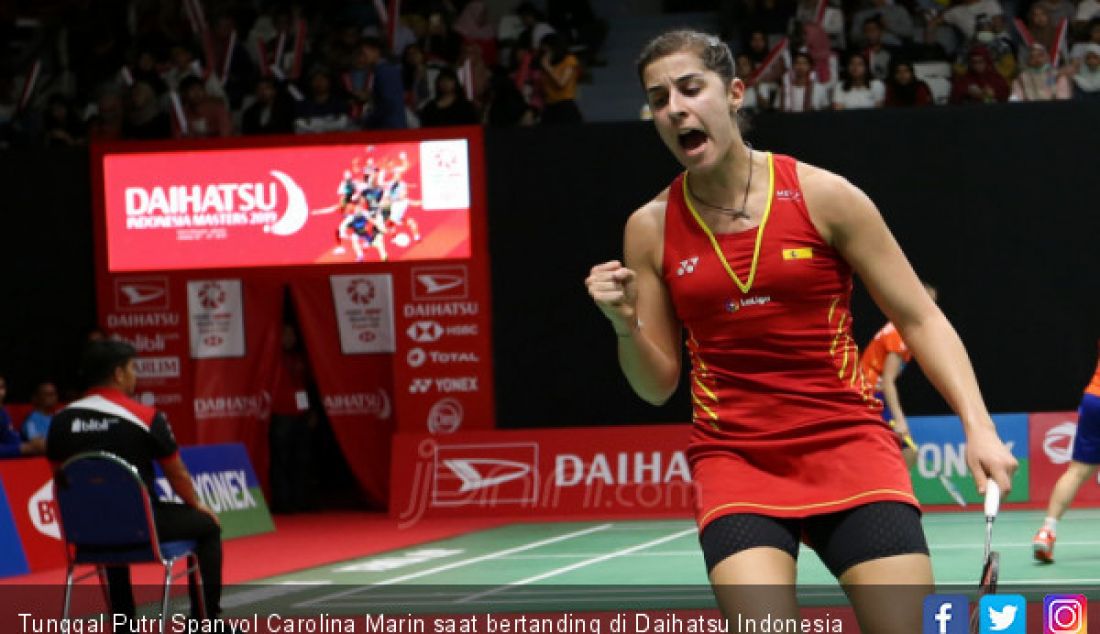 Tunggal Putri Spanyol Carolina Marin saat bertanding di Daihatsu Indonesia Master 2019, Jakarta, Kamis (24/1). - JPNN.com