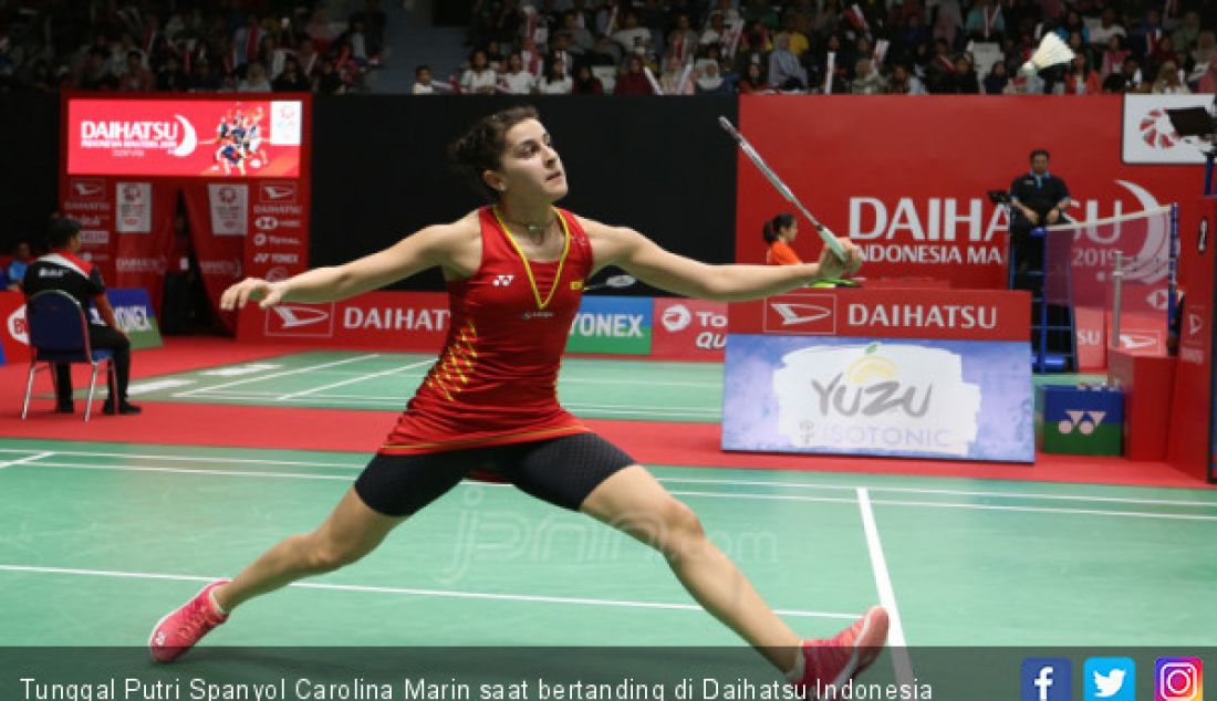 Tunggal Putri Spanyol Carolina Marin saat bertanding di Daihatsu Indonesia Master 2019, Jakarta, Kamis (24/1). - JPNN.com