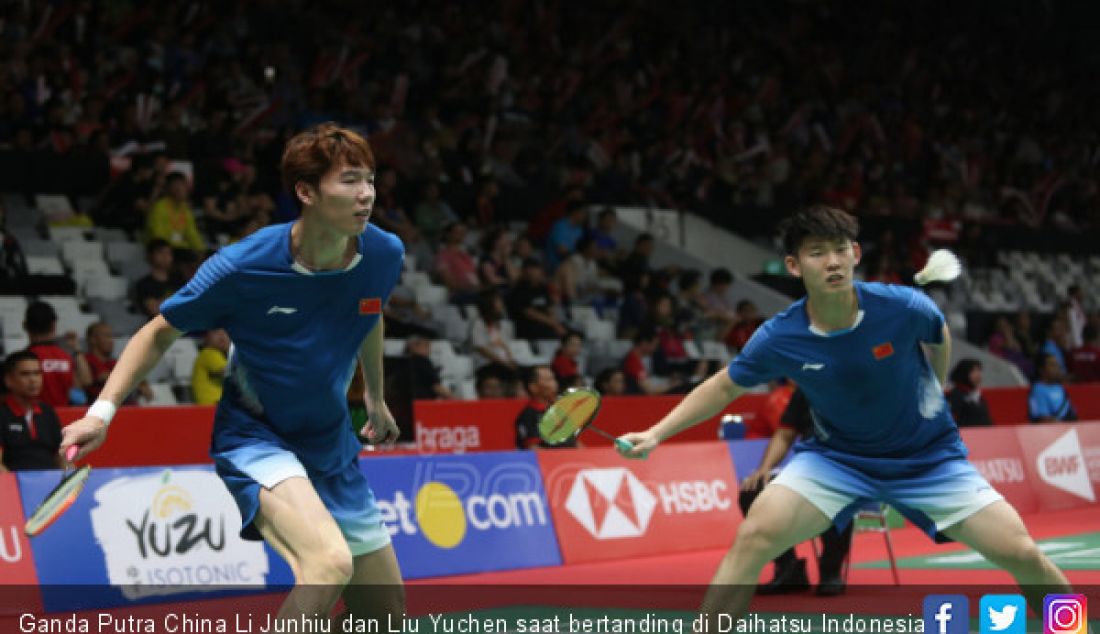 Ganda Putra China Li Junhiu dan Liu Yuchen saat bertanding di Daihatsu Indonesia Master 2019, Jakarta, Kamis (24/1). - JPNN.com