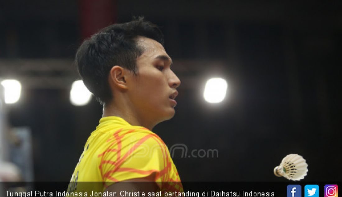 Tunggal Putra Indonesia Jonatan Christie saat bertanding di Daihatsu Indonesia Master 2019, Jakarta, Kamis (24/1). - JPNN.com