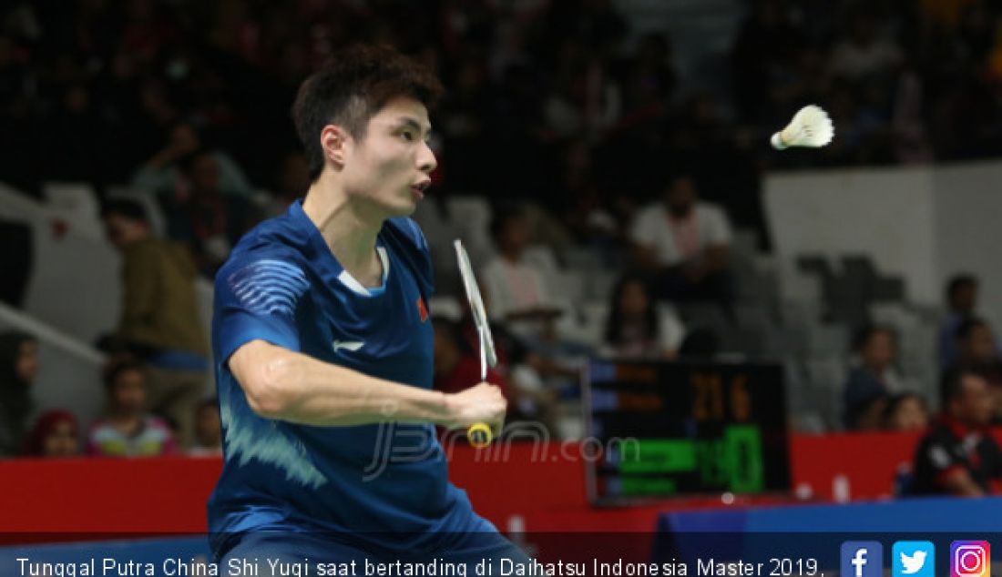 Tunggal Putra China Shi Yuqi saat bertanding di Daihatsu Indonesia Master 2019, Jakarta, Kamis (24/1). - JPNN.com