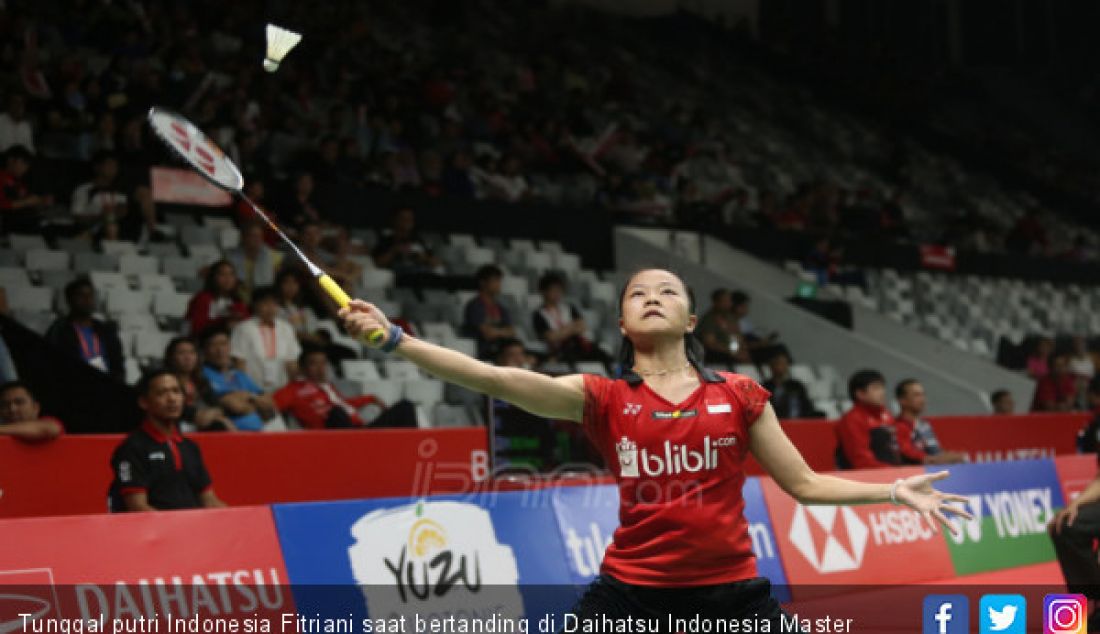 Tunggal putri Indonesia Fitriani saat bertanding di Daihatsu Indonesia Master 2019, Jakarta, Kamis (24/1). - JPNN.com