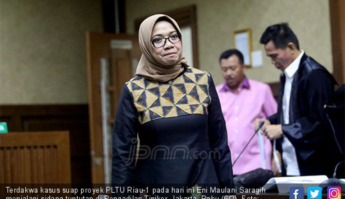 Terdakwa kasus suap proyek PLTU Riau-1 pada hari ini Eni Maulani Saragih menjalani sidang tuntutan di Pengadilan Tipikor, Jakarta, Rabu (6/2). - JPNN.com