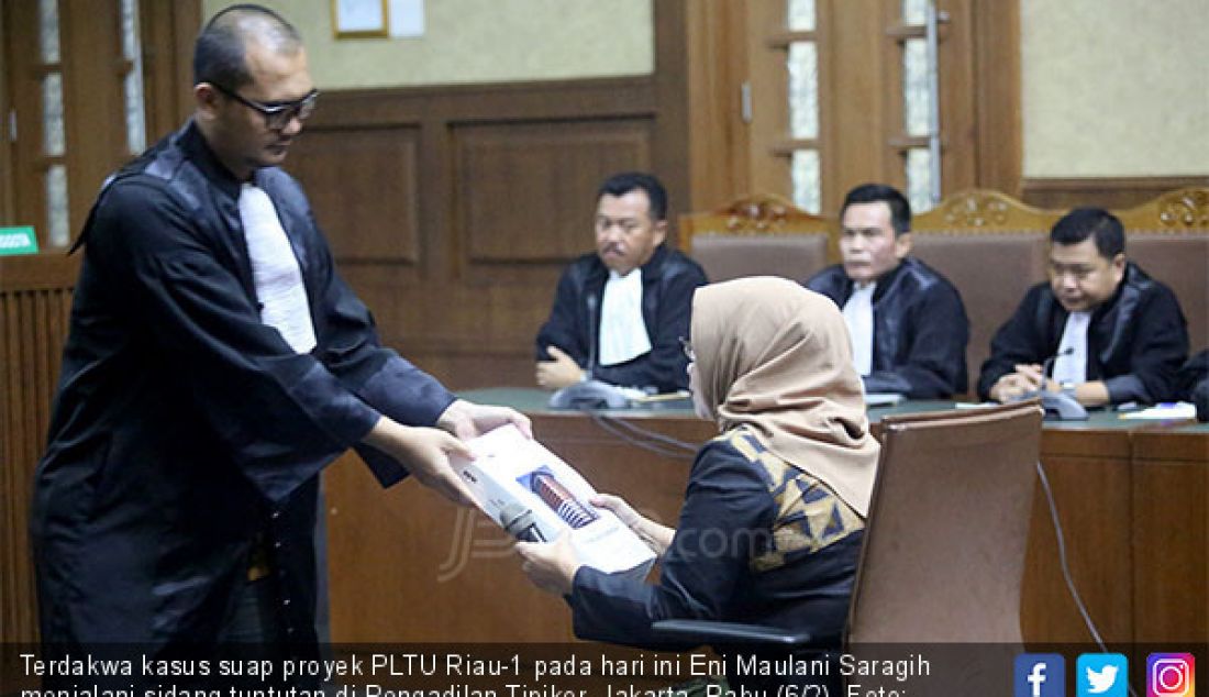 Terdakwa kasus suap proyek PLTU Riau-1 pada hari ini Eni Maulani Saragih menjalani sidang tuntutan di Pengadilan Tipikor, Jakarta, Rabu (6/2). - JPNN.com
