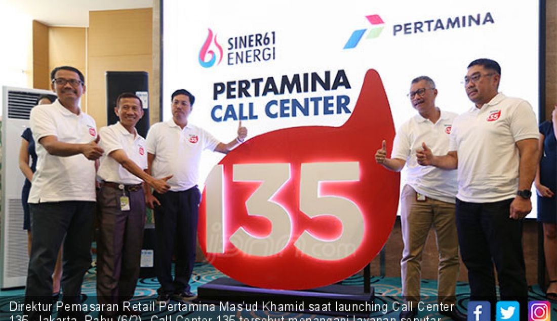 Direktur Pemasaran Retail Pertamina Mas’ud Khamid saat launching Call Center 135, Jakarta, Rabu (6/2). Call Center 135 tersebut menangani layanan seputar produk Pertamina. - JPNN.com