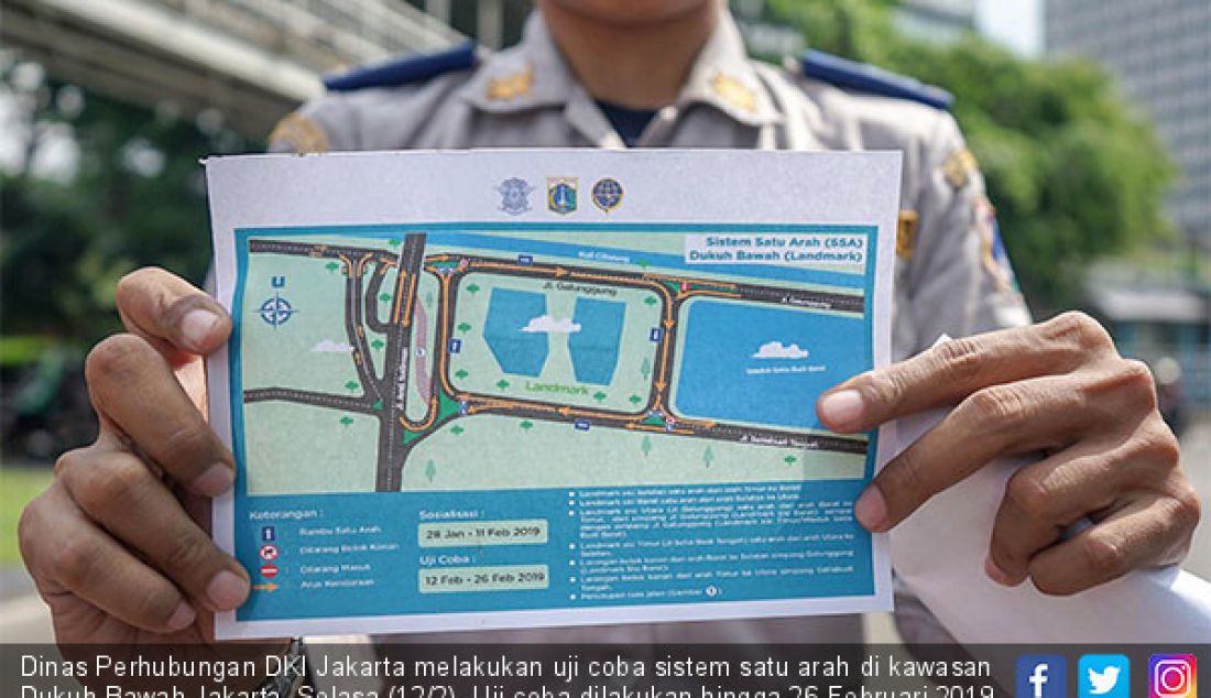 Dinas Perhubungan DKI Jakarta melakukan uji coba sistem satu arah di kawasan Dukuh Bawah Jakarta, Selasa (12/2). Uji coba dilakukan hingga 26 Februari 2019, sementara pemberlakuan akan dimulai pada 27 Februari. - JPNN.com