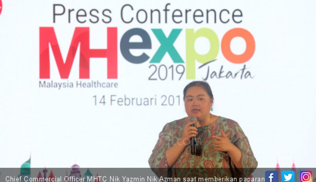Chief Commercial Officer MHTC Nik Yazmin Nik Azman saat memberikan paparan terkait Malaysia Healthcare EXPO 2019 di Jakarta, Kamis (14/2). - JPNN.com