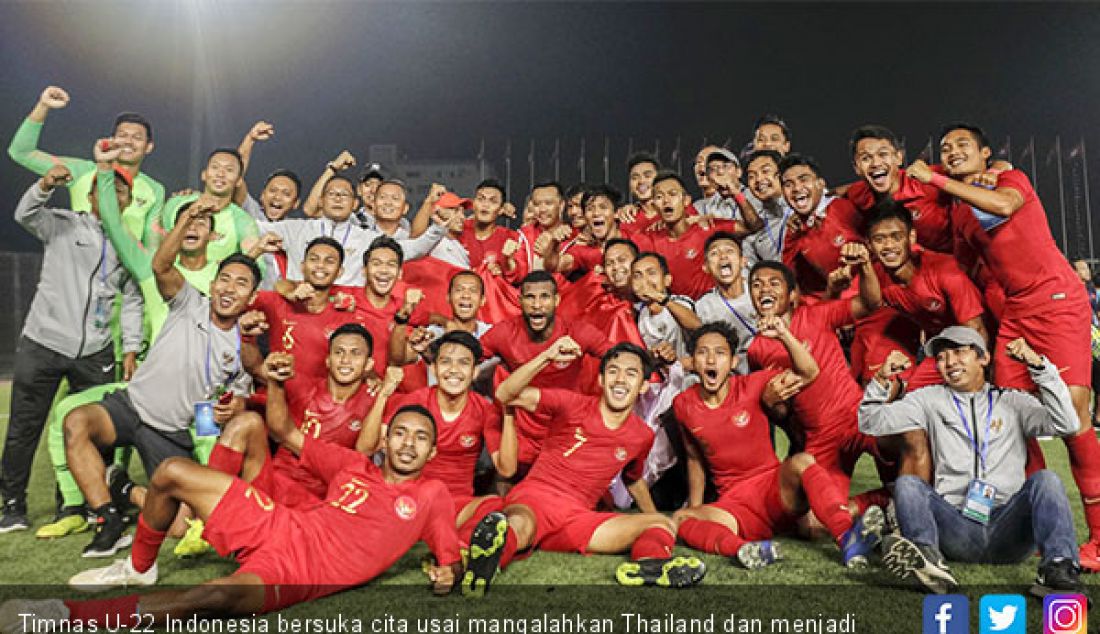 Timnas U-22 Indonesia bersuka cita usai mangalahkan Thailand dan menjadi menjuarai di Piala AFF U-22. - JPNN.com