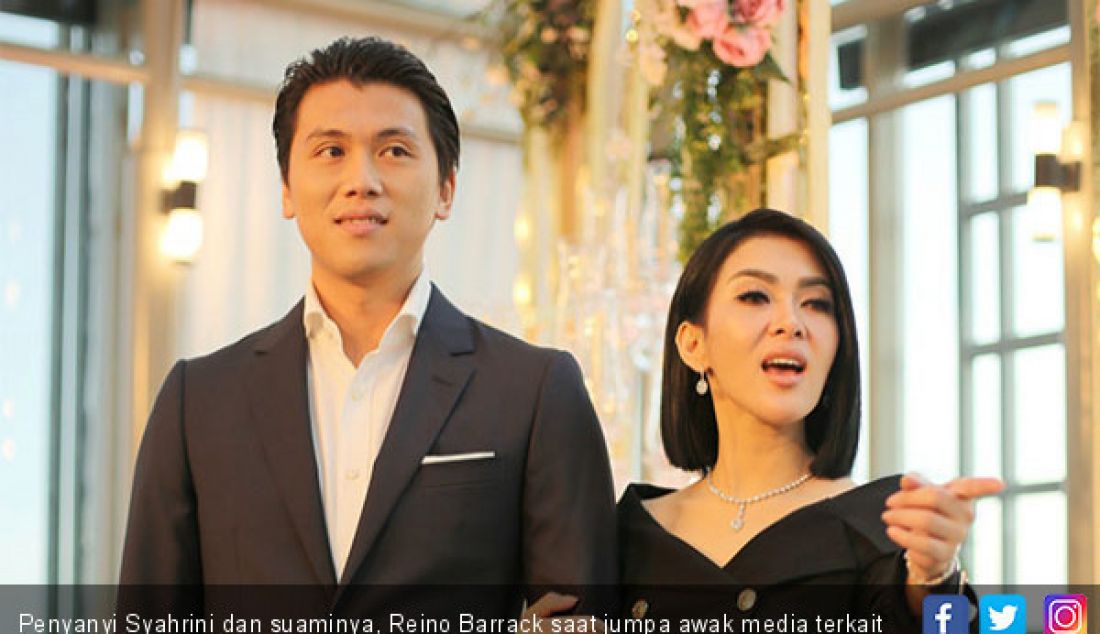 Penyanyi Syahrini dan suaminya, Reino Barrack saat jumpa awak media terkait pernikahan mereka, Jakarta, Minggu (10/3). - JPNN.com