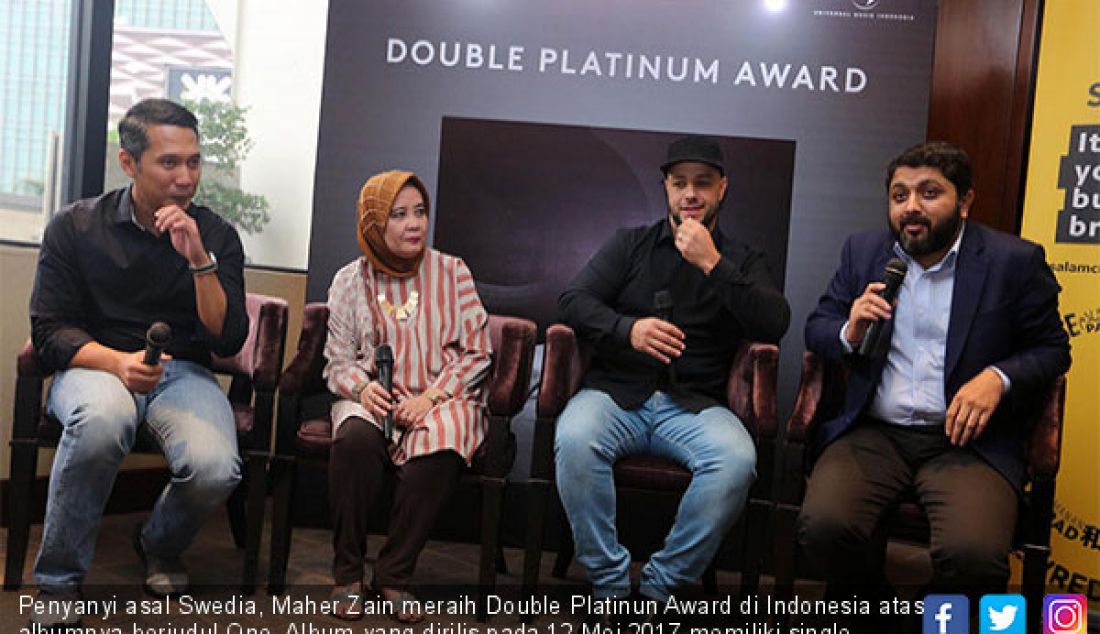 Penyanyi asal Swedia, Maher Zain meraih Double Platinun Award di Indonesia atas albumnya berjudul One. Album yang dirilis pada 12 Mei 2017 memiliki single jagoan Peace Be Upon You. - JPNN.com