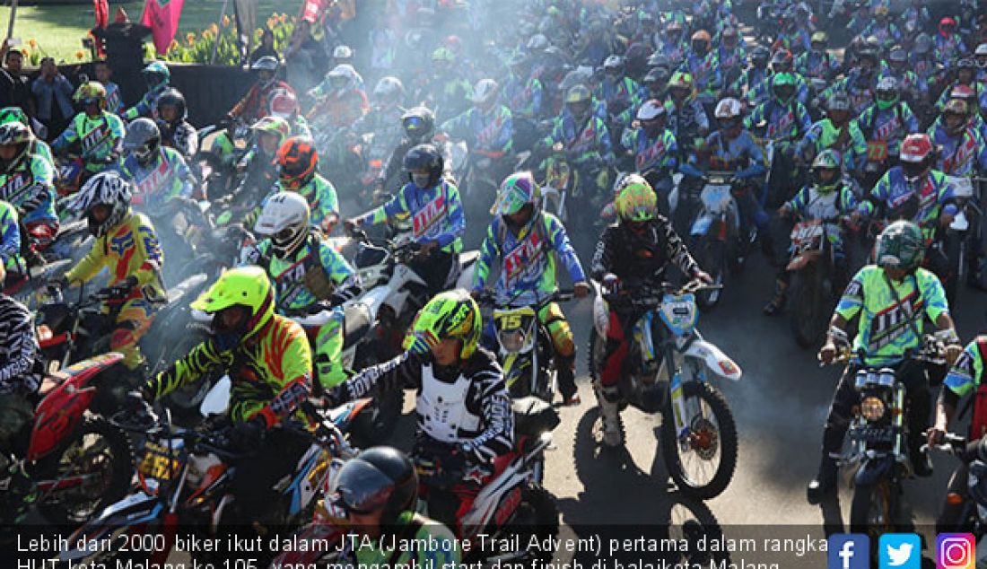 Lebih dari 2000 biker ikut dalam JTA (Jambore Trail Advent) pertama dalam rangka HUT kota Malang ke 105, yang mengambil start dan finish di balaikota Malang, Minggu (31/3). Duo Kennes menjadi bintang tamu dalam acara ini. - JPNN.com