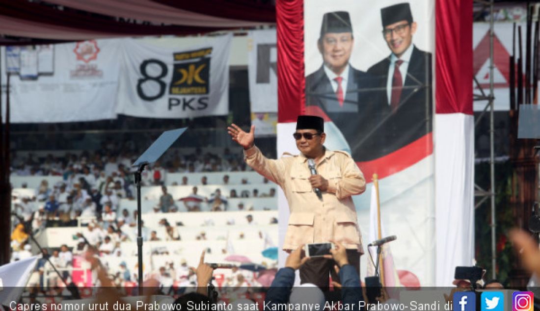 Capres nomor urut dua Prabowo Subianto saat Kampanye Akbar Prabowo-Sandi di Stadion Utama Gelora Bung Karno, Jakarta, Minggu (7/4). - JPNN.com