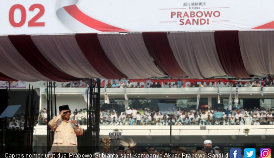 Capres nomor urut dua Prabowo Subianto saat Kampanye Akbar Prabowo-Sandi di Stadion Utama Gelora Bung Karno, Jakarta, Minggu (7/4). - JPNN.com