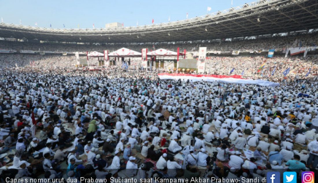 Capres nomor urut dua Prabowo Subianto saat Kampanye Akbar Prabowo-Sandi di Stadion Utama Gelora Bung Karno, Jakarta, Minggu (7/4). - JPNN.com