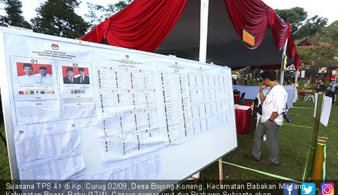 Suasana TPS 41 di Kp. Curug 02/09, Desa Bojong Koneng, Kecamatan Babakan Madang, Kabupaten Bogor, Rabu (17/4). Capres nomor urut dua Prabowo Subianto akan menggunakan hak pilihnya di TPS 41. - JPNN.com