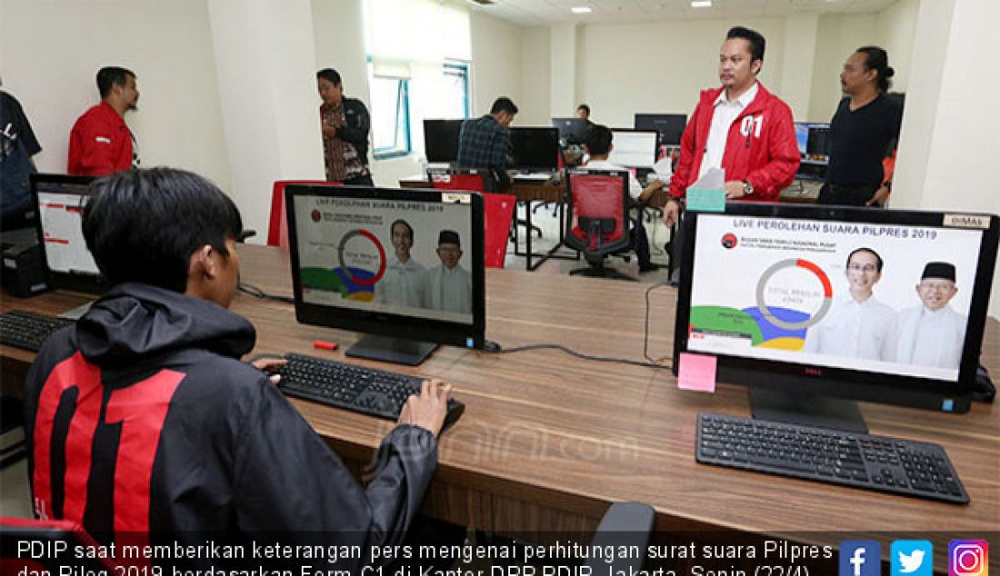 PDIP saat memberikan keterangan pers mengenai perhitungan surat suara Pilpres dan Pileg 2019 berdasarkan Form C1 di Kantor DPP PDIP, Jakarta, Senin (22/4). - JPNN.com