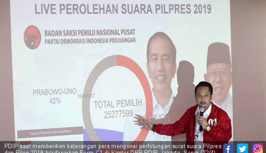 PDIP saat memberikan keterangan pers mengenai perhitungan surat suara Pilpres dan Pileg 2019 berdasarkan Form C1 di Kantor DPP PDIP, Jakarta, Senin (22/4). - JPNN.com