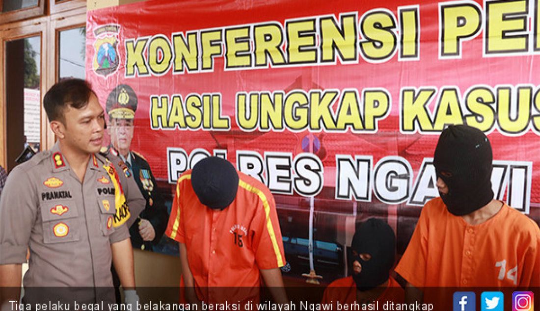 Tiga pelaku begal yang belakangan beraksi di wilayah Ngawi berhasil ditangkap Polisi, Rabu (15/5). - JPNN.com