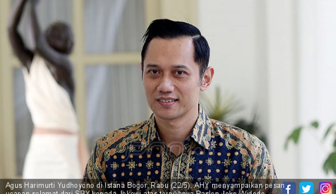 Agus Harimurti Yudhoyono di Istana Bogor, Rabu (22/5). AHY menyampaikan pesan ucapan selamat dari SBY kepada Jokowi atas terpilihnya Paslon Joko Widodo - Ma'ruf Amin. - JPNN.com