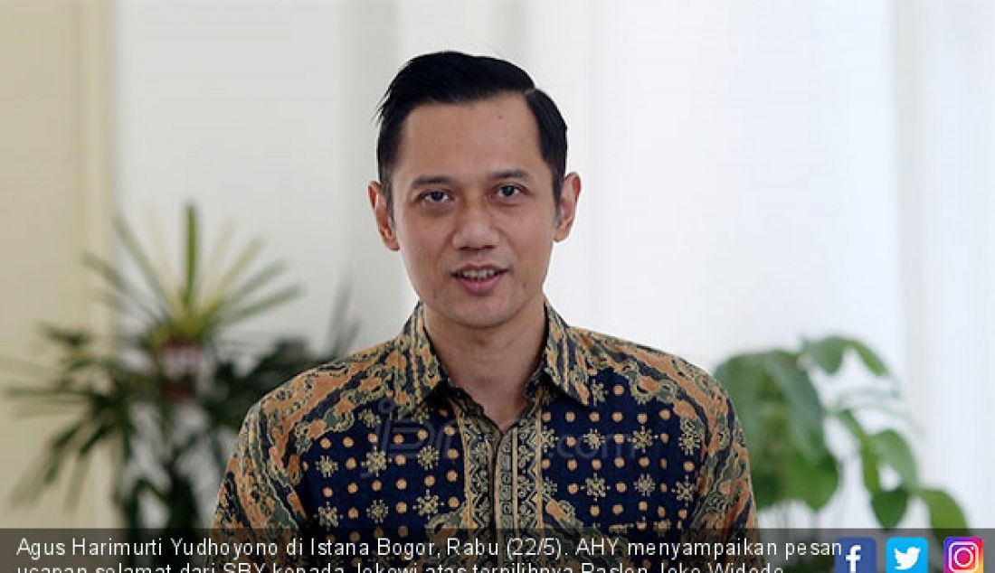 Agus Harimurti Yudhoyono di Istana Bogor, Rabu (22/5). AHY menyampaikan pesan ucapan selamat dari SBY kepada Jokowi atas terpilihnya Paslon Joko Widodo - Ma'ruf Amin. - JPNN.com