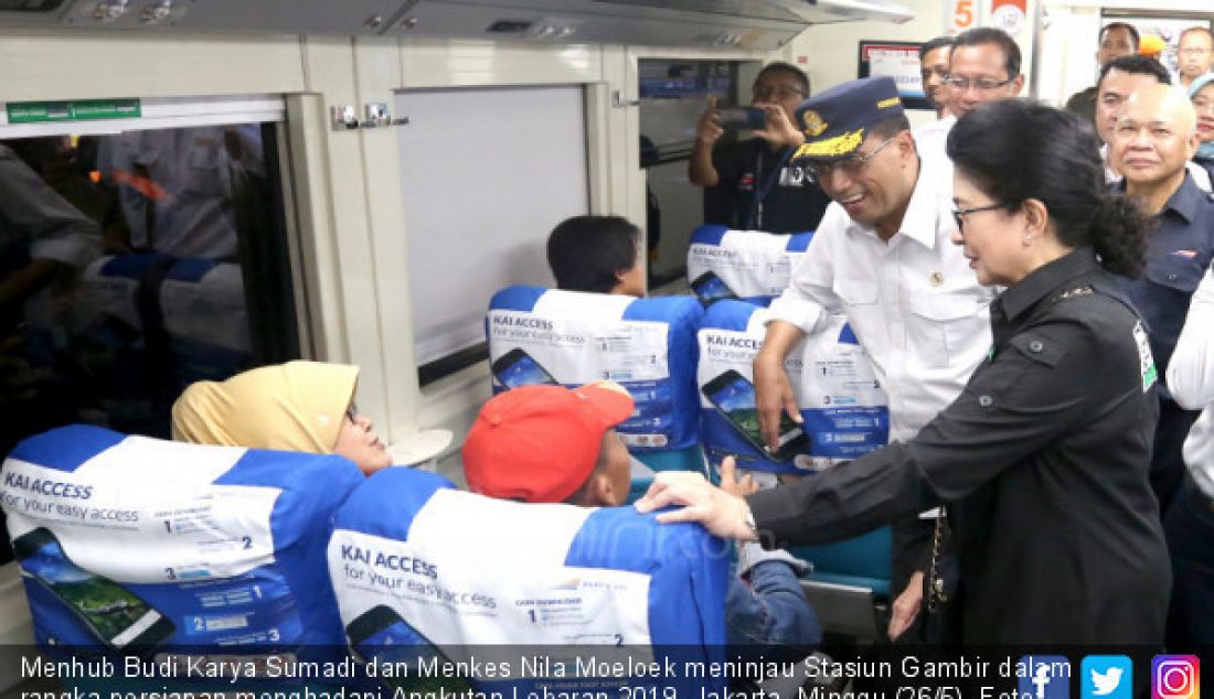 Menhub Budi Karya Sumadi dan Menkes Nila Moeloek meninjau Stasiun Gambir dalam rangka persiapan menghadapi Angkutan Lebaran 2019, Jakarta, Minggu (26/5). - JPNN.com