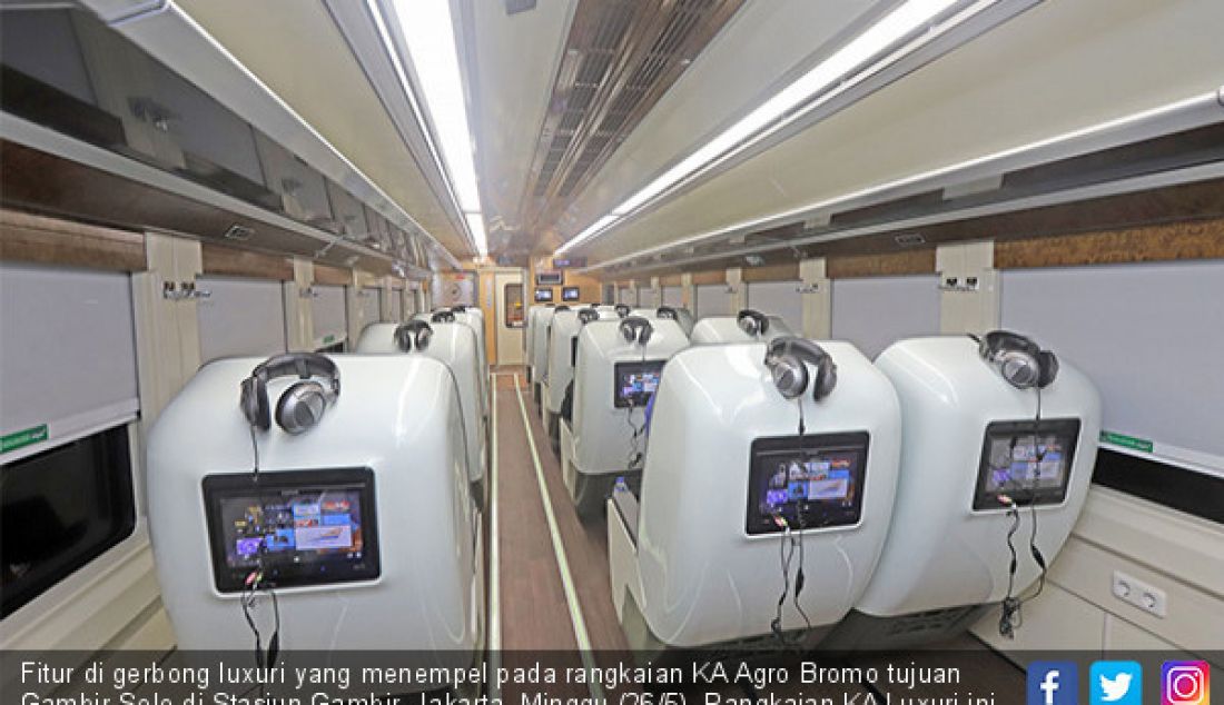 Fitur di gerbong luxuri yang menempel pada rangkaian KA Agro Bromo tujuan Gambir-Solo di Stasiun Gambir, Jakarta, Minggu (26/5). Rangkaian KA Luxuri ini dibanderol dengan harga RP. 750.00,-. - JPNN.com