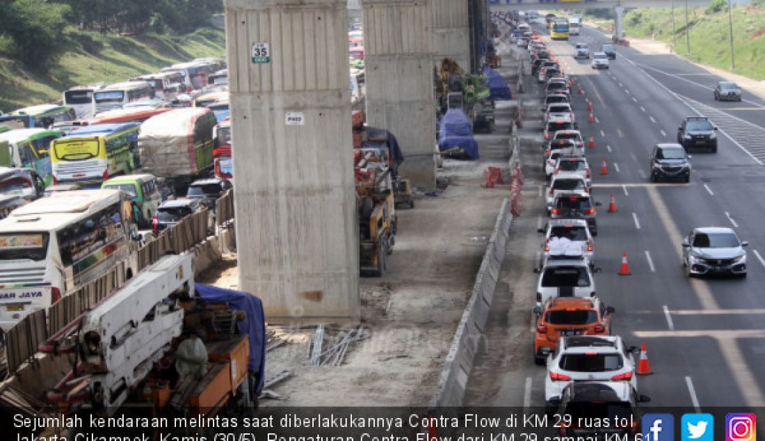 Sejumlah kendaraan melintas saat diberlakukannya Contra Flow di KM 29 ruas tol Jakarta-Cikampek, Kamis (30/5). Pengaturan Contra Flow dari KM 29 sampai KM 61 ruas tol Jakarta-Cikampek. - JPNN.com