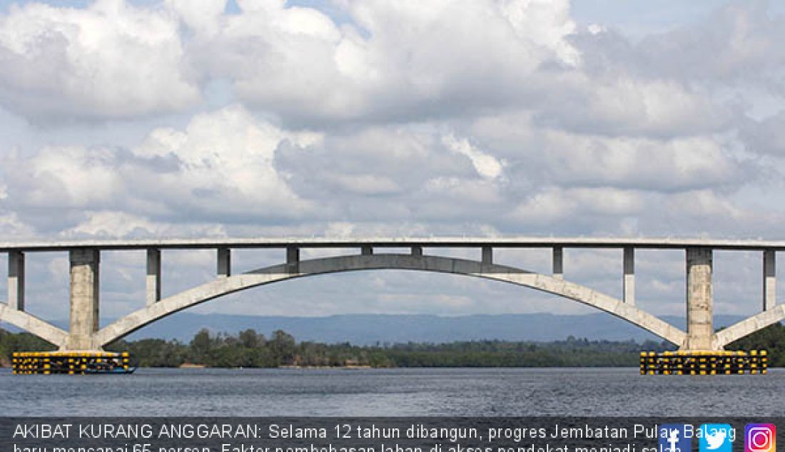 AKIBAT KURANG ANGGARAN: Selama 12 tahun dibangun, progres Jembatan Pulau Balang baru mencapai 65 persen. Faktor pembebasan lahan di akses pendekat menjadi salah satu kendala, padahal bentang pendek jembatan sudah rampung. - JPNN.com