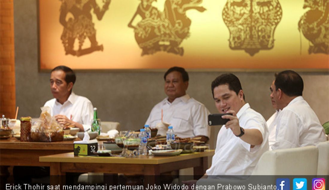 Erick Thohir saat mendampingi pertemuan Joko Widodo dengan Prabowo Subianto, Jakarta, Sabtu (13/7). - JPNN.com