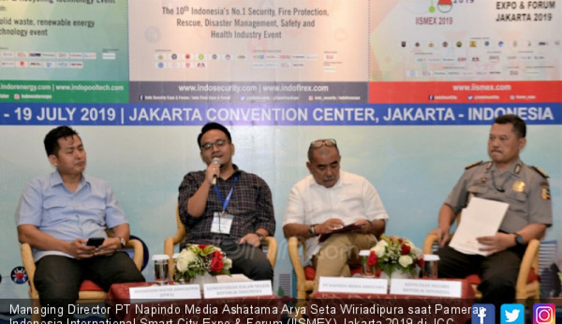Managing Director PT Napindo Media Ashatama Arya Seta Wiriadipura saat Pameran Indonesia International Smart City Expo & Forum (IISMEX) Jakarta 2019 di JCC, Jakarta, Senin (15/7). - JPNN.com