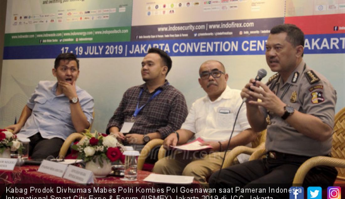 Kabag Prodok Divhumas Mabes Polri Kombes Pol Goenawan saat Pameran Indonesia International Smart City Expo & Forum (IISMEX) Jakarta 2019 di JCC, Jakarta, Senin (15/7). - JPNN.com
