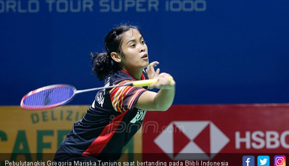 Pebulutangkis Gregoria Mariska Tunjung saat bertanding pada Blibli Indonesia Open 2019, Jakarta, Selasa (16/7) - JPNN.com