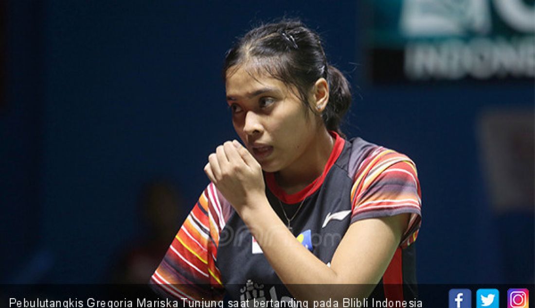 Pebulutangkis Gregoria Mariska Tunjung saat bertanding pada Blibli Indonesia Open 2019, Jakarta, Selasa (16/7) - JPNN.com