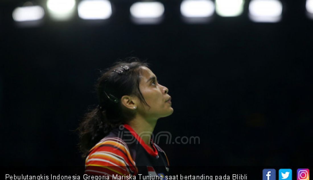 Pebulutangkis Indonesia Gregoria Mariska Tunjung saat bertanding pada Blibli Indonesia Open 2019, Jakarta, Kamis (18/7). - JPNN.com