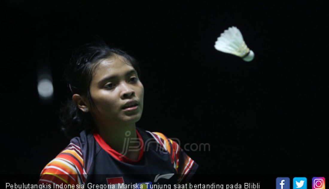 Pebulutangkis Indonesia Gregoria Mariska Tunjung saat bertanding pada Blibli Indonesia Open 2019, Jakarta, Kamis (18/7). - JPNN.com