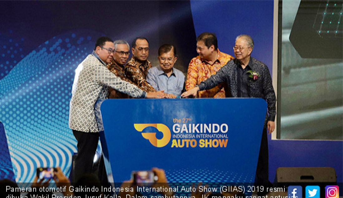 Pameran otomotif Gaikindo Indonesia International Auto Show (GIIAS) 2019 resmi dibuka Wakil Presiden Jusuf Kalla. Dalam sambutannya, JK mengaku sangat antusias mengikuti perkembangan otomotif Indonesia. - JPNN.com