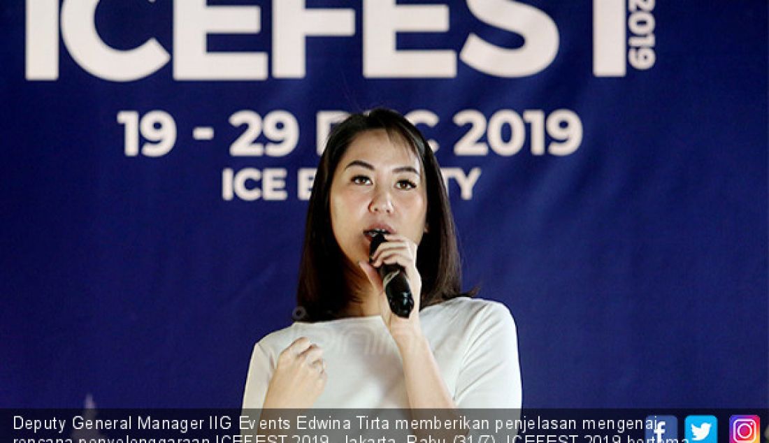 Deputy General Manager IIG Events Edwina Tirta memberikan penjelasan mengenai rencana penyelenggaraan ICEFEST 2019, Jakarta, Rabu (31/7). ICEFEST 2019 bertema Desa Musim Dingin akan menggabungkan expo dan festival. - JPNN.com