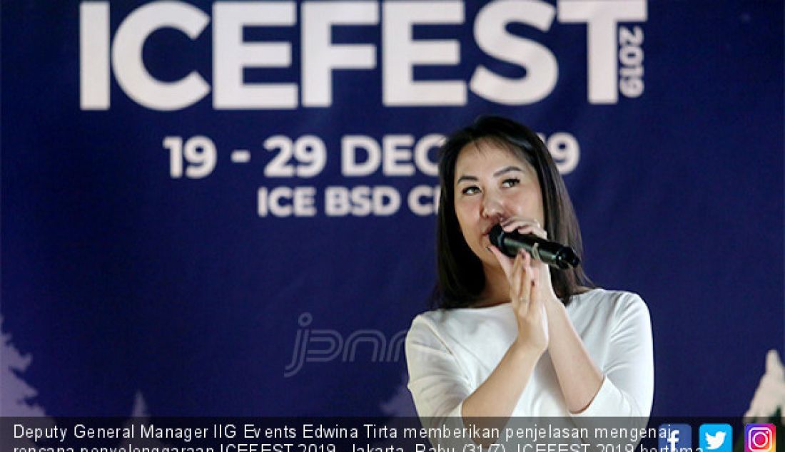 Deputy General Manager IIG Events Edwina Tirta memberikan penjelasan mengenai rencana penyelenggaraan ICEFEST 2019, Jakarta, Rabu (31/7). ICEFEST 2019 bertema Desa Musim Dingin akan menggabungkan expo dan festival. - JPNN.com