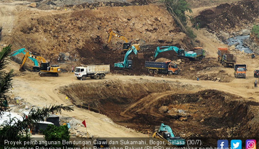 Proyek pembangunan Bendungan Ciawi dan Sukamahi, Bogor, Selasa (30/7). Kementrian Pekerjaan Umum dan Perumahan Rakyat (PUPR) menyatakan pembangunan Bendungan Ciawi dan Sukamahi ditargetkan pada tahun 2020. - JPNN.com