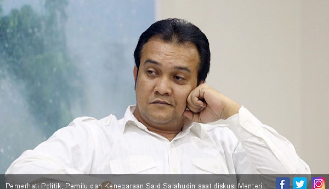 Pemerhati Politik, Pemilu dan Kenegaraan Said Salahudin saat diskusi Menteri Muda, Regenerasi atau Balas Budi?, Jakarta, Kamis (1/8). - JPNN.com