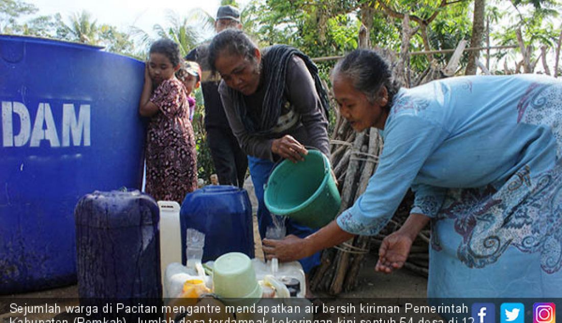 Sejumlah warga di Pacitan mengantre mendapatkan air bersih kiriman Pemerintah Kabupaten (Pemkab). Jumlah desa terdampak kekeringan kini sentuh 54 desa di 12 kecamatan. - JPNN.com