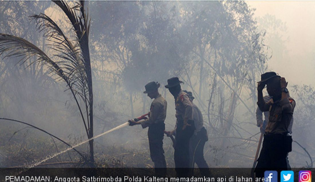 PEMADAMAN: Anggota Satbrimobda Polda Kalteng memadamkan api di lahan area Bandara Tjilik Riwut, Senin (12/8). - JPNN.com