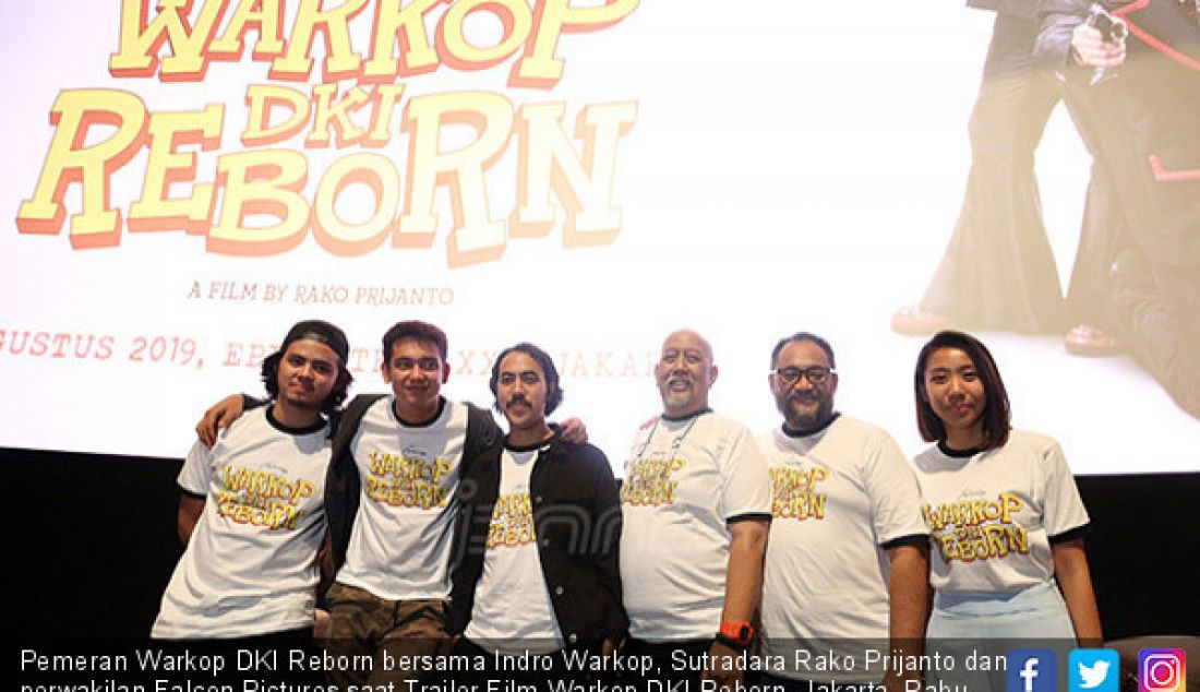 Pemeran Warkop DKI Reborn bersama Indro Warkop, Sutradara Rako Prijanto dan perwakilan Falcon Pictures saat Trailer Film Warkop DKI Reborn, Jakarta, Rabu (14/8). - JPNN.com