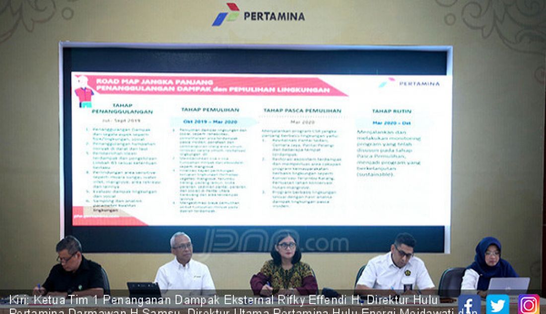 Kiri: Ketua Tim 1 Penanganan Dampak Eksternal Rifky Effendi H, Direktur Hulu Pertamina Darmawan H Samsu, Direktur Utama Pertamina Hulu Energi Meidawati dan Kasubdit Keselamatan Hulu Minyak dan Gas Bumi ESDM Mirza Mahendra. - JPNN.com